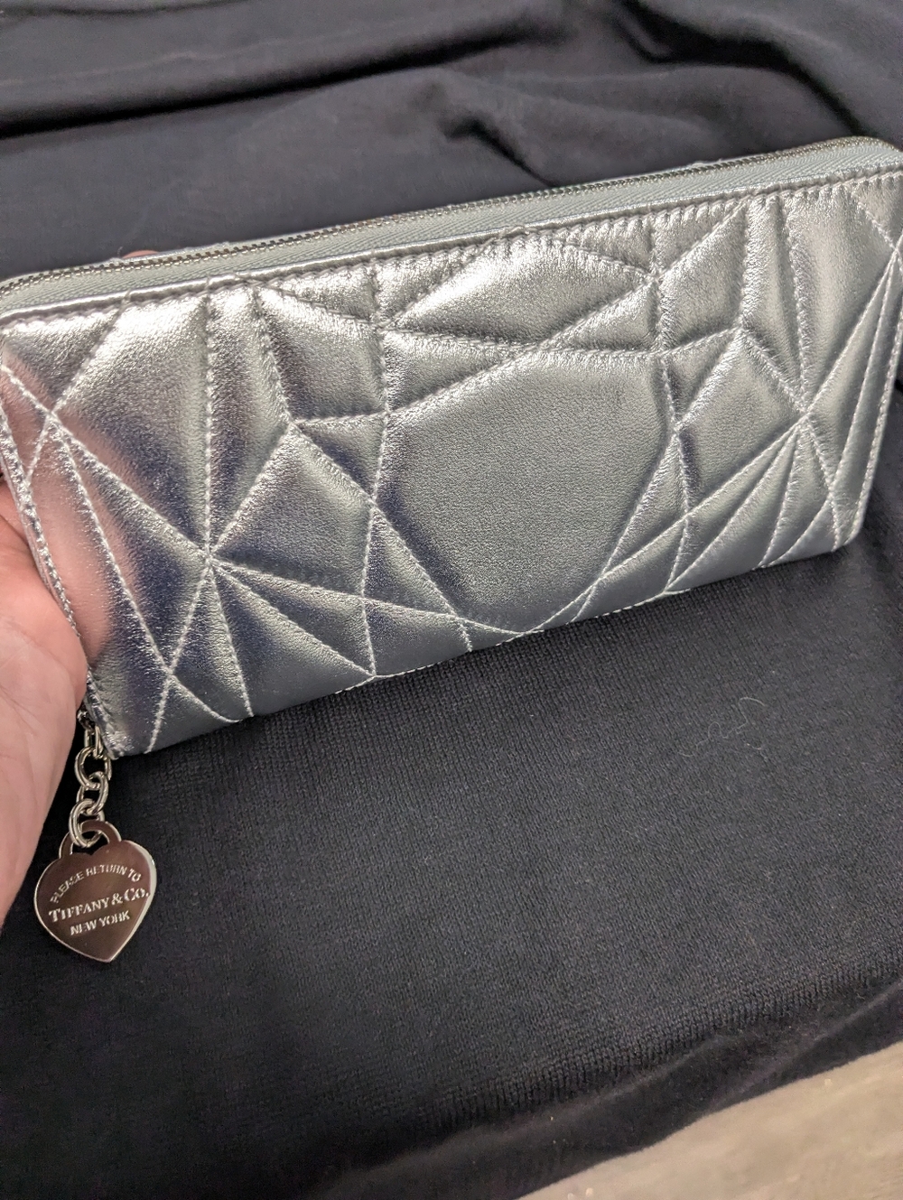 Tiffany & Co. Metallic Silver Quilted Zip-Around Wallet - Picture 13 of 14